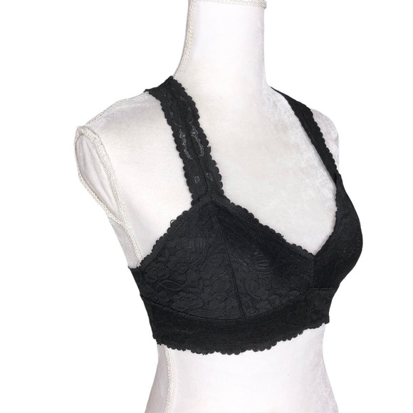 Free People Intimately black flower lace triangle bra bralette racerback small - Picture 4 of 13